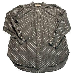 LOFT Polka‎ Dot Ruffle Collar Long Sleeve Blouse Top